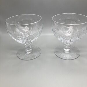Set Of 2 Hawkes Brilliant Cut Crystal Atomic Starburst Sherbet Cocktail Glasses